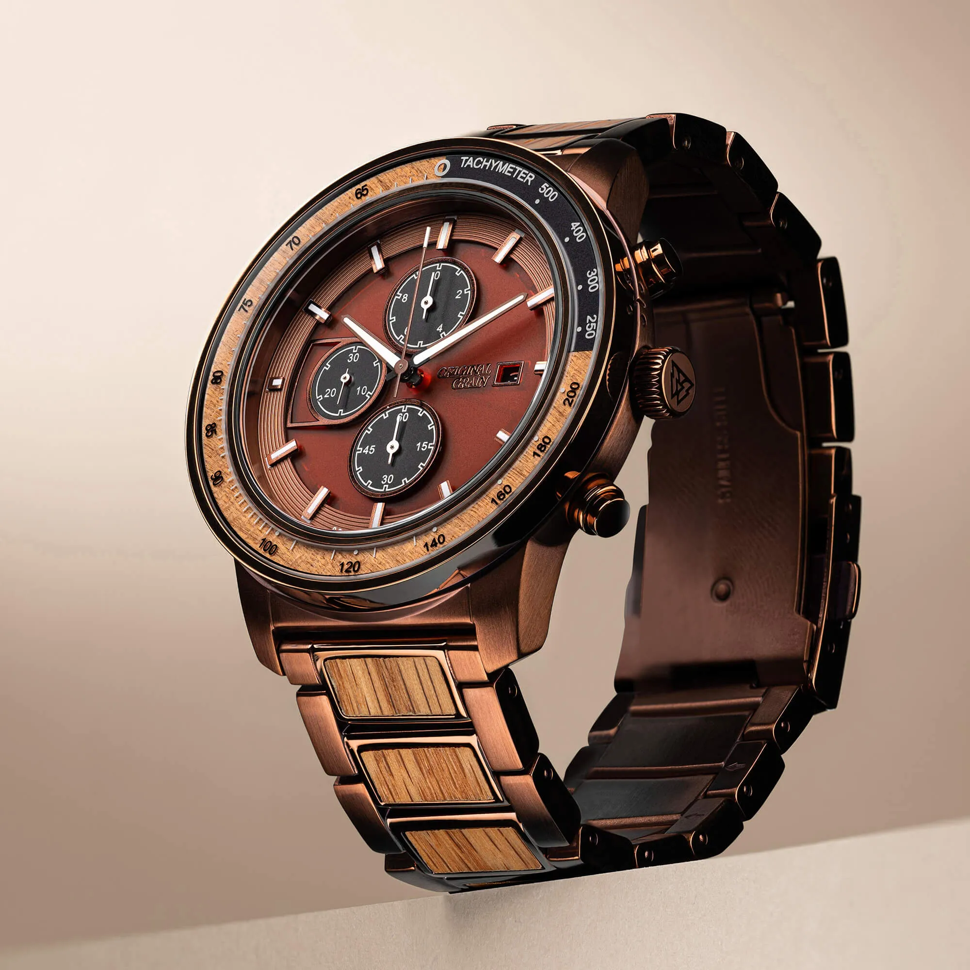 Whiskey Espresso Barrel Solar Chrono 45mm sold by Original Grain product image thumbnail 2