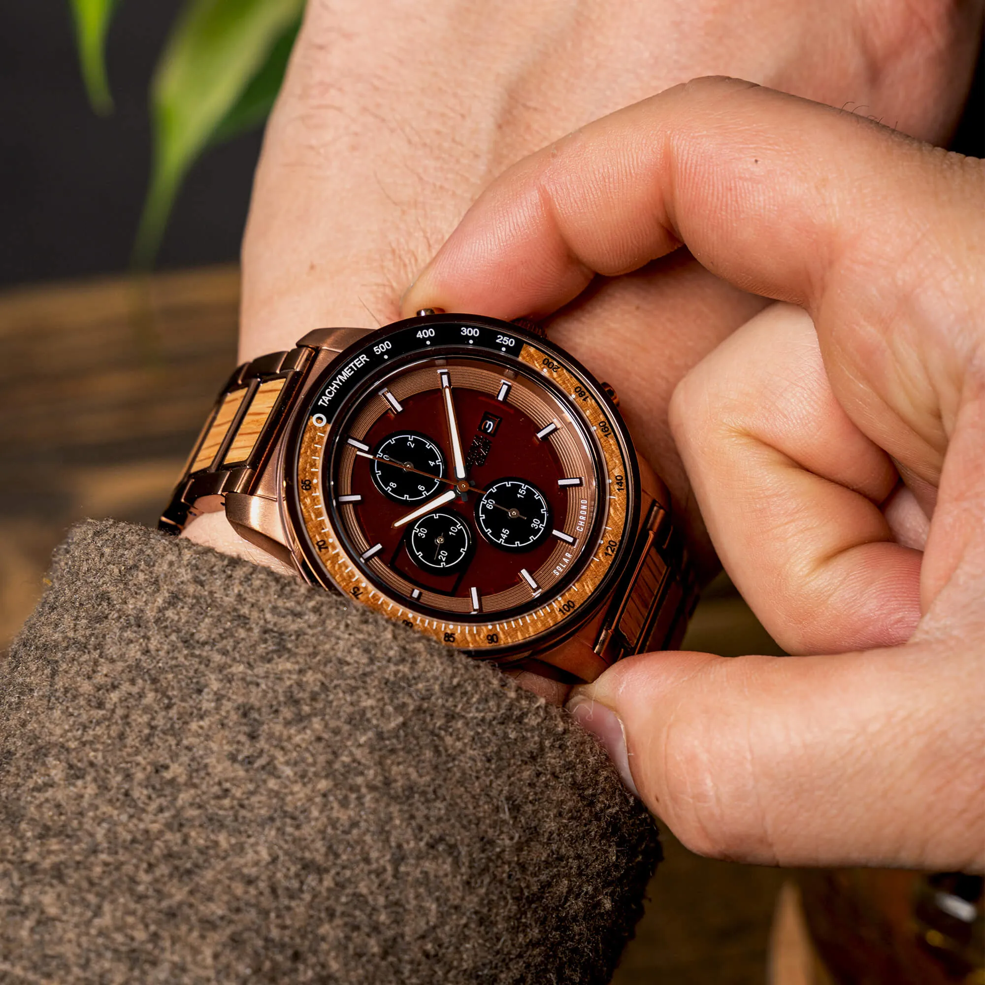 Whiskey Espresso Barrel Solar Chrono 45mm sold by Original Grain product image thumbnail 3