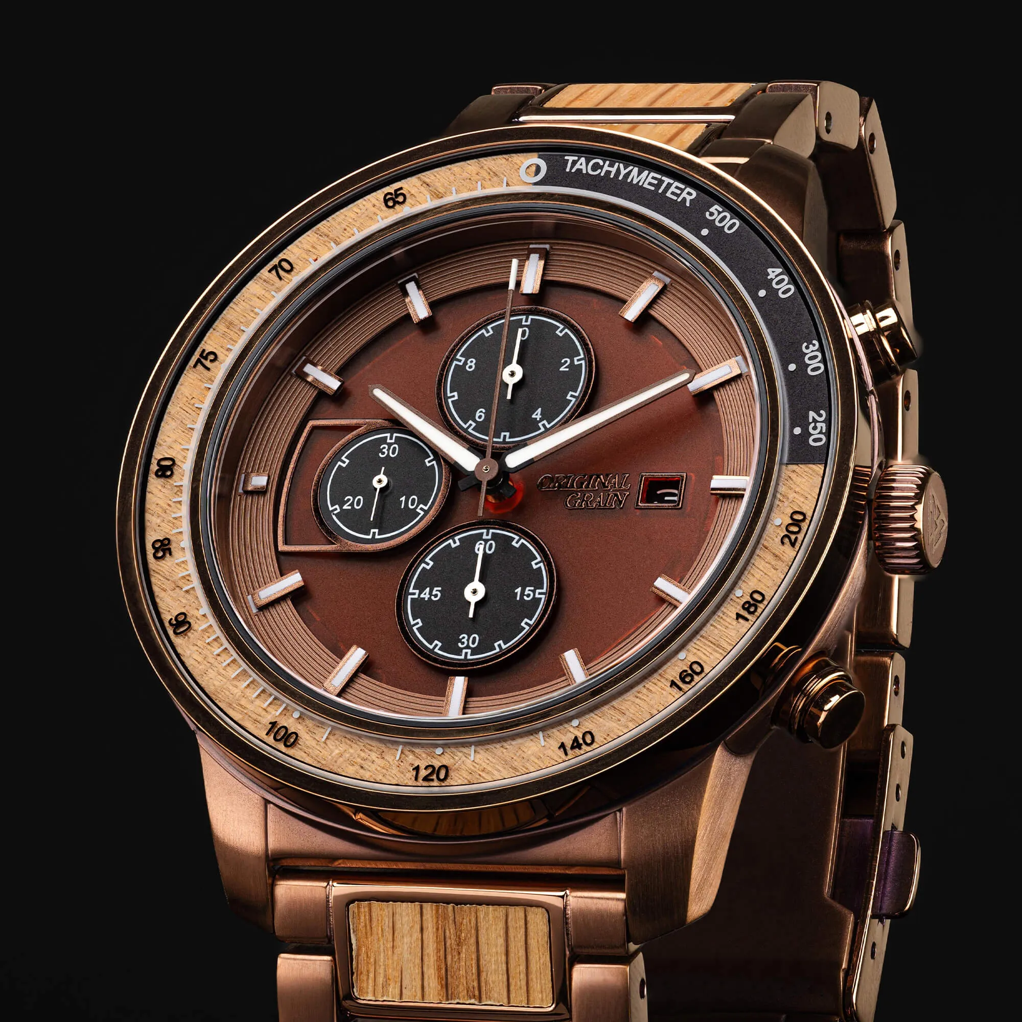 Whiskey Espresso Barrel Solar Chrono 45mm sold by Original Grain product image thumbnail 4