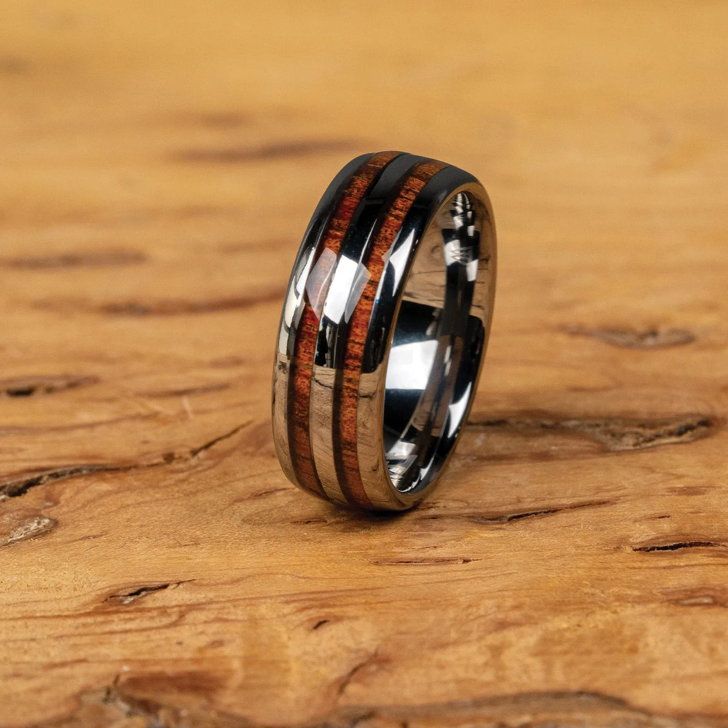 Hawaiian Koa Silver Double Barrel Ring sold by Original Grain product image thumbnail 4