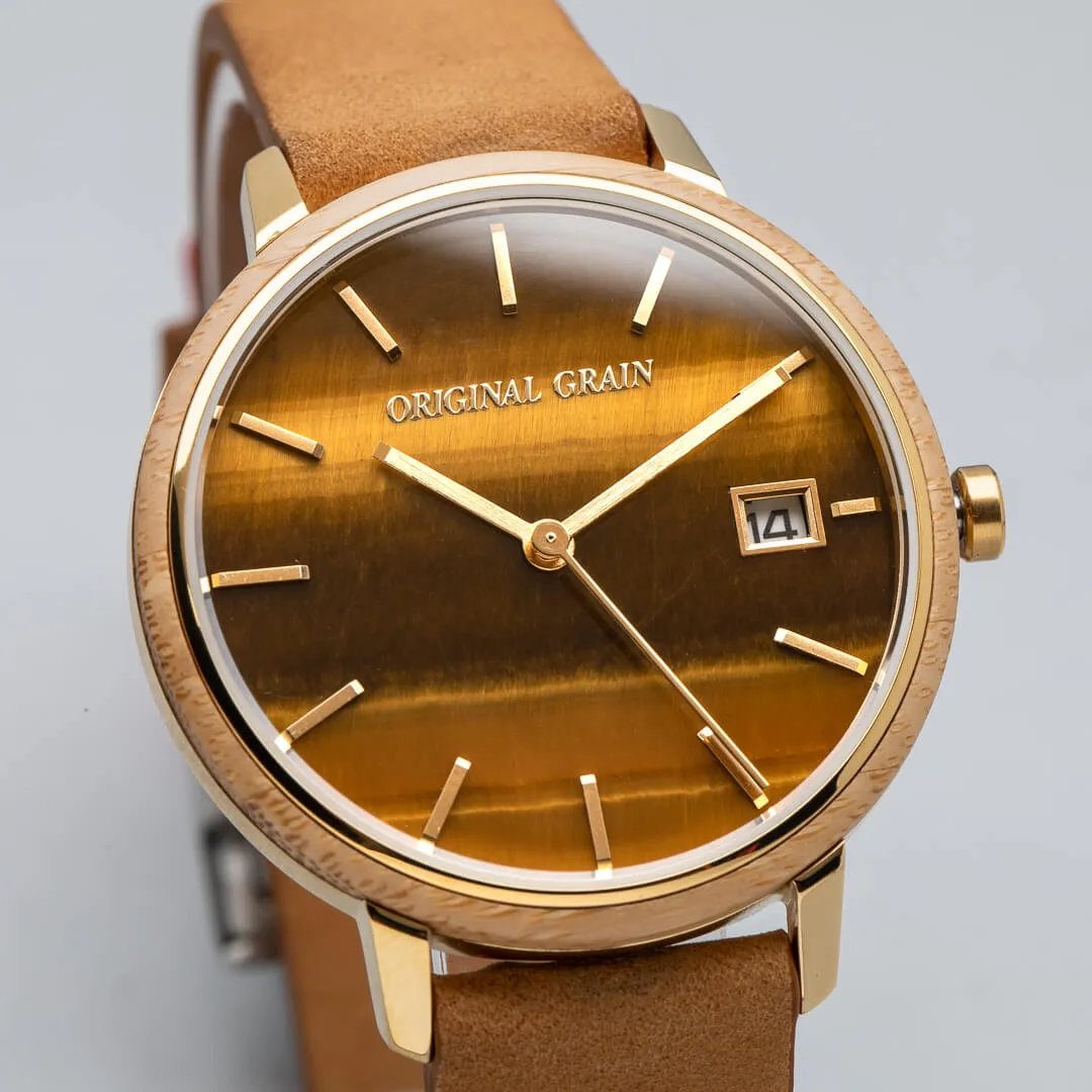 Bamboo Gold Tigers Eye Womens Modern Minimal 36mm sold by Original Grain product image thumbnail 4