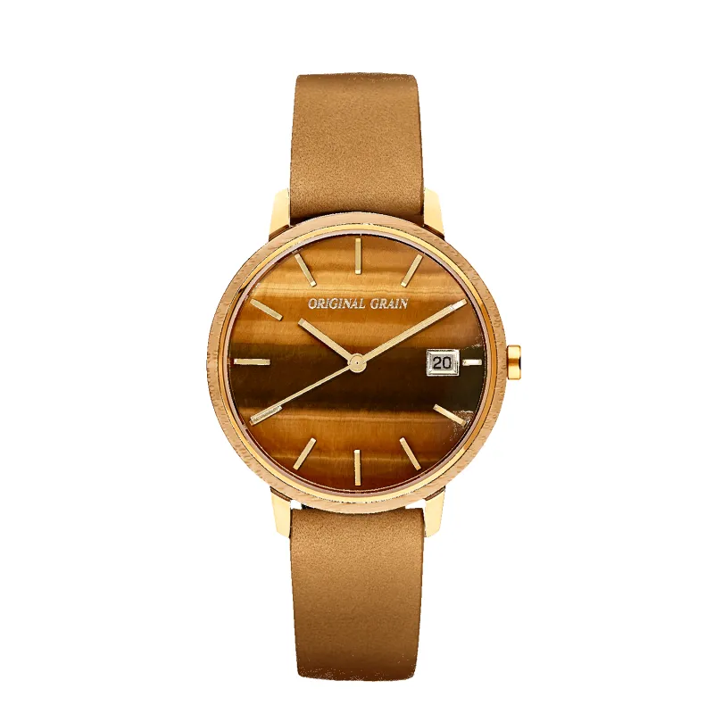 Bamboo Gold Tigers Eye Womens Modern Minimal 36mm sold by Original Grain