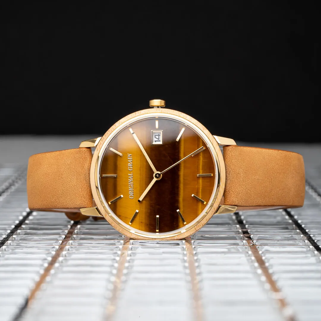 Bamboo Gold Tigers Eye Womens Modern Minimal 36mm sold by Original Grain product image thumbnail 2