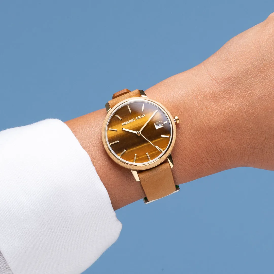 Bamboo Gold Tigers Eye Womens Modern Minimal 36mm sold by Original Grain product image thumbnail 3