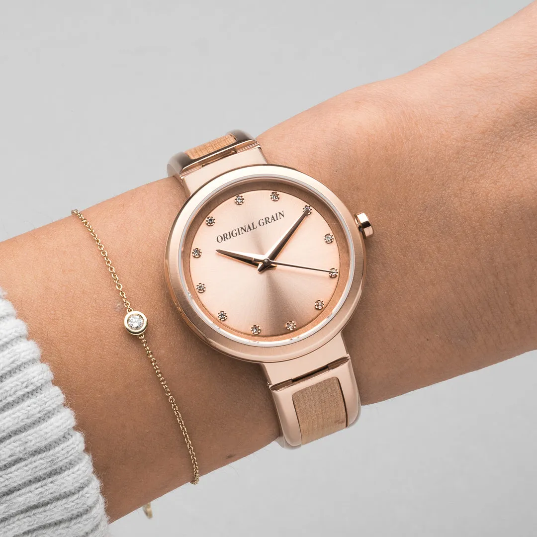 Rose Gold & Birch Wood Women's Bangle 32mm sold by Original Grain product image thumbnail 2