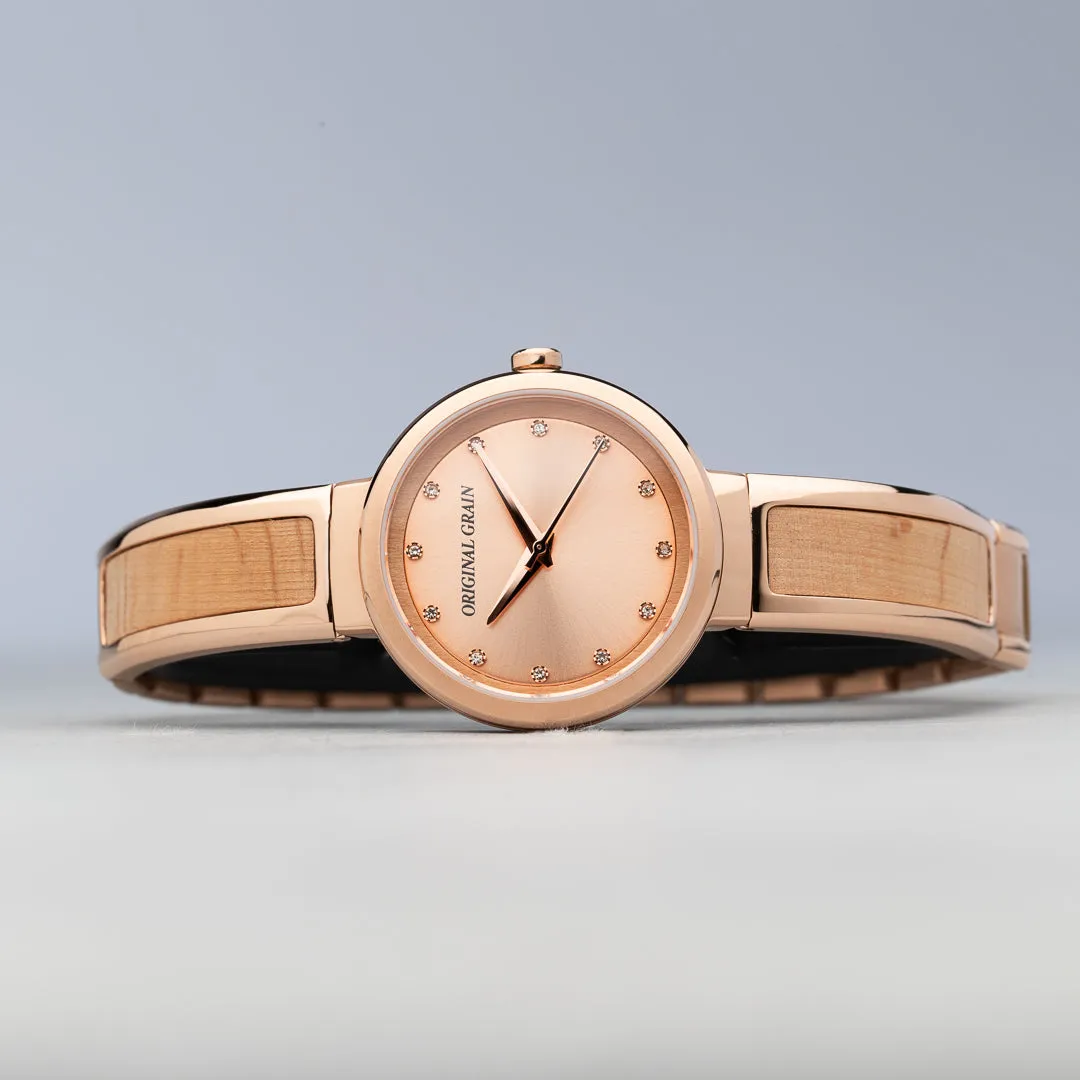 Rose Gold & Birch Wood Women's Bangle 32mm sold by Original Grain product image thumbnail 3