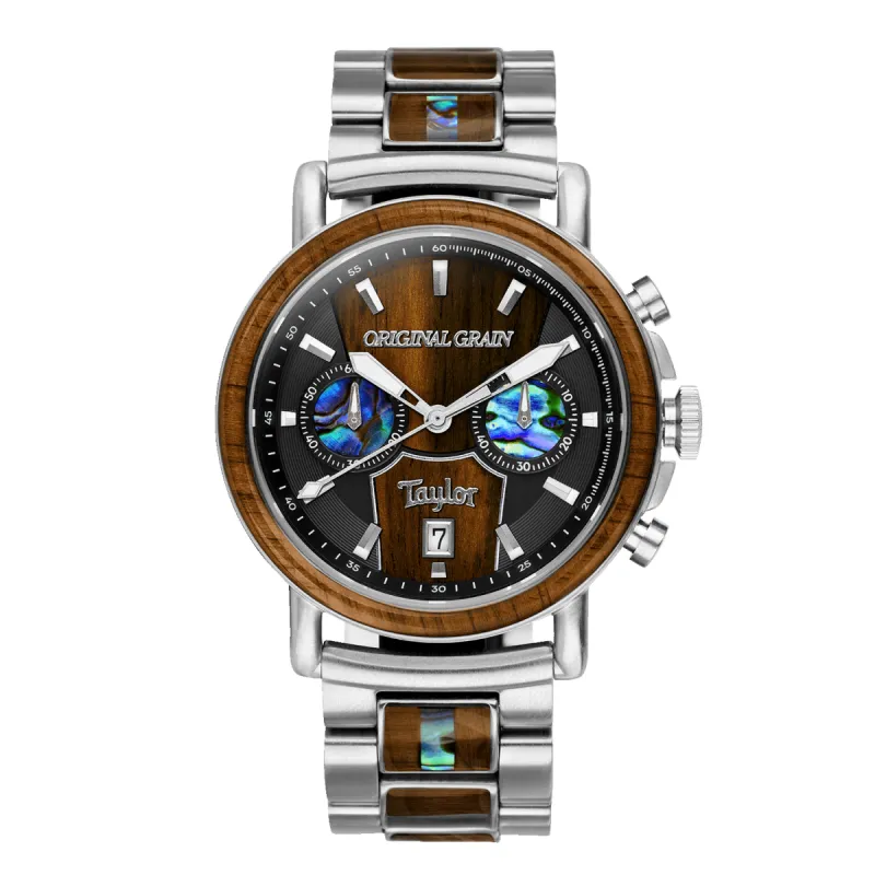 Limited Edition Cameroon Ebony Taylor Guitar Stainless Steel Chrono 44mm sold by Original Grain