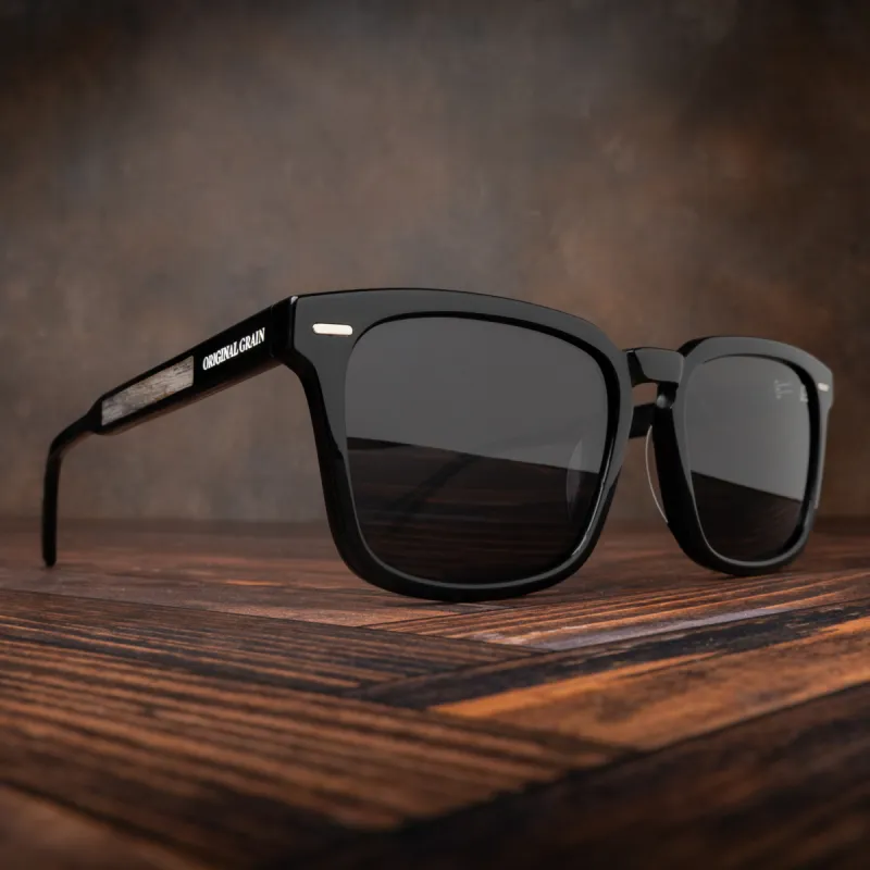 Sunset Walnut Shiny Black Sunglasses sold by Original Grain
