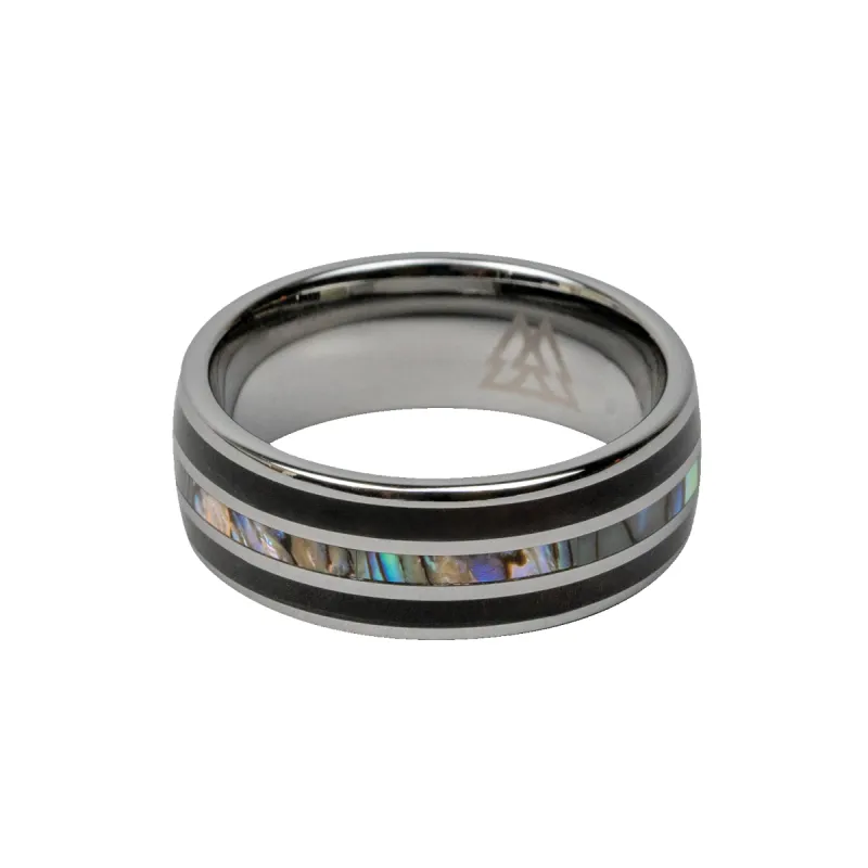 Ebony Abalone Silver Double Barrel Ring sold by Original Grain