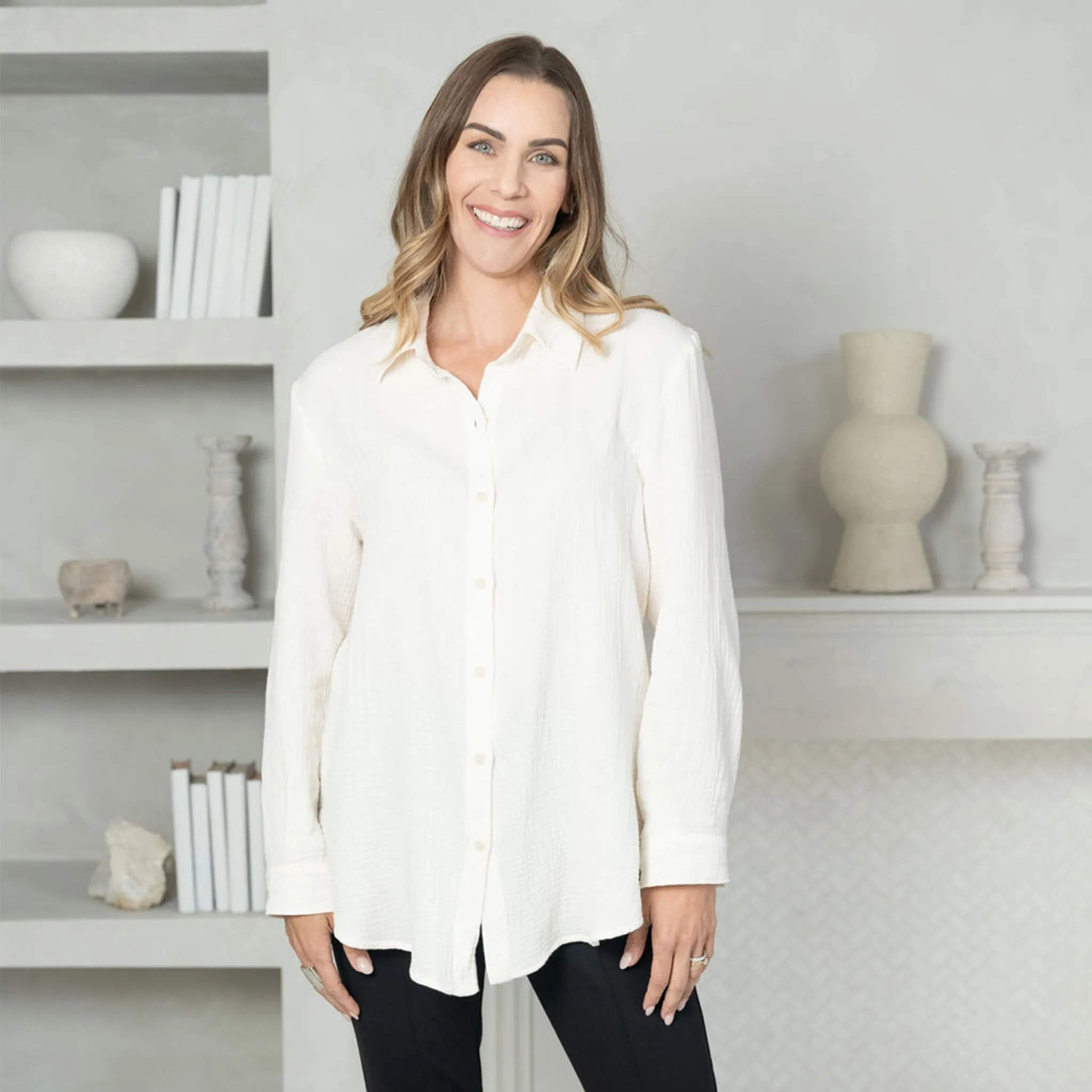 Last Chance: The Airy Gauze Button-up Shirt sold by Encircled