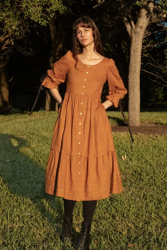 Lennox Dress in Caramel Linen sold by Of Her Own Kind