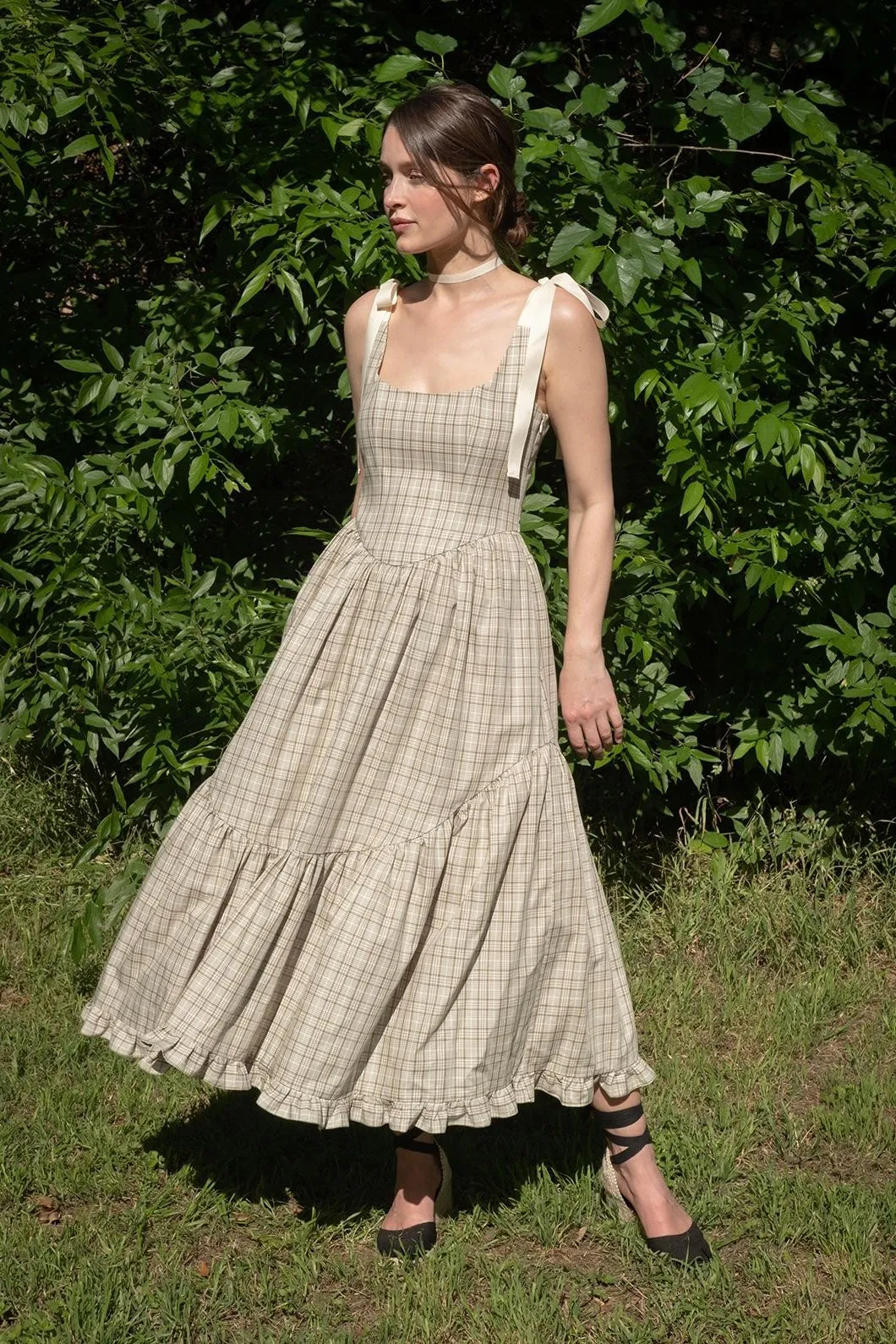 Mirabelle Dress in Organic Sage Plaid sold by Of Her Own Kind product image thumbnail 2