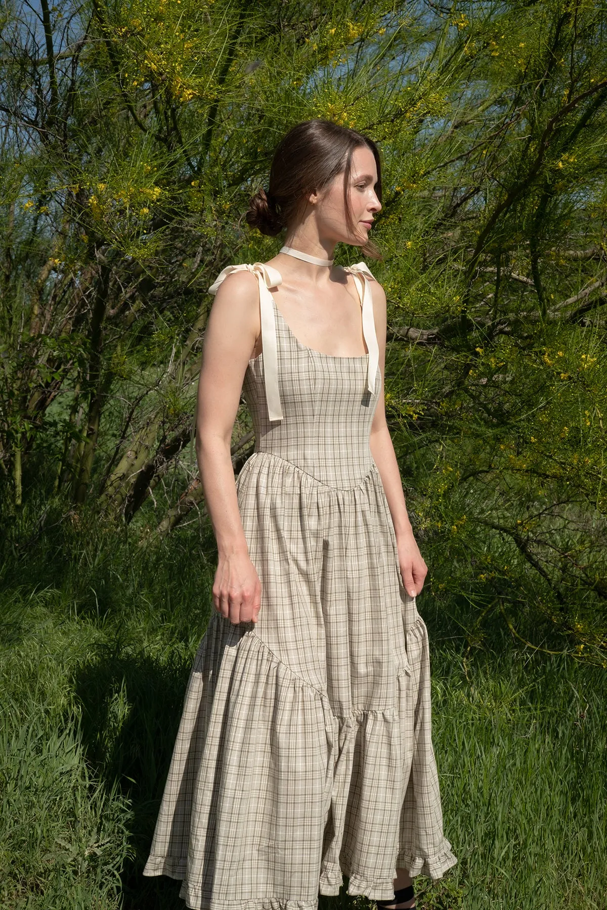 Mirabelle Dress in Organic Sage Plaid sold by Of Her Own Kind product image thumbnail 4