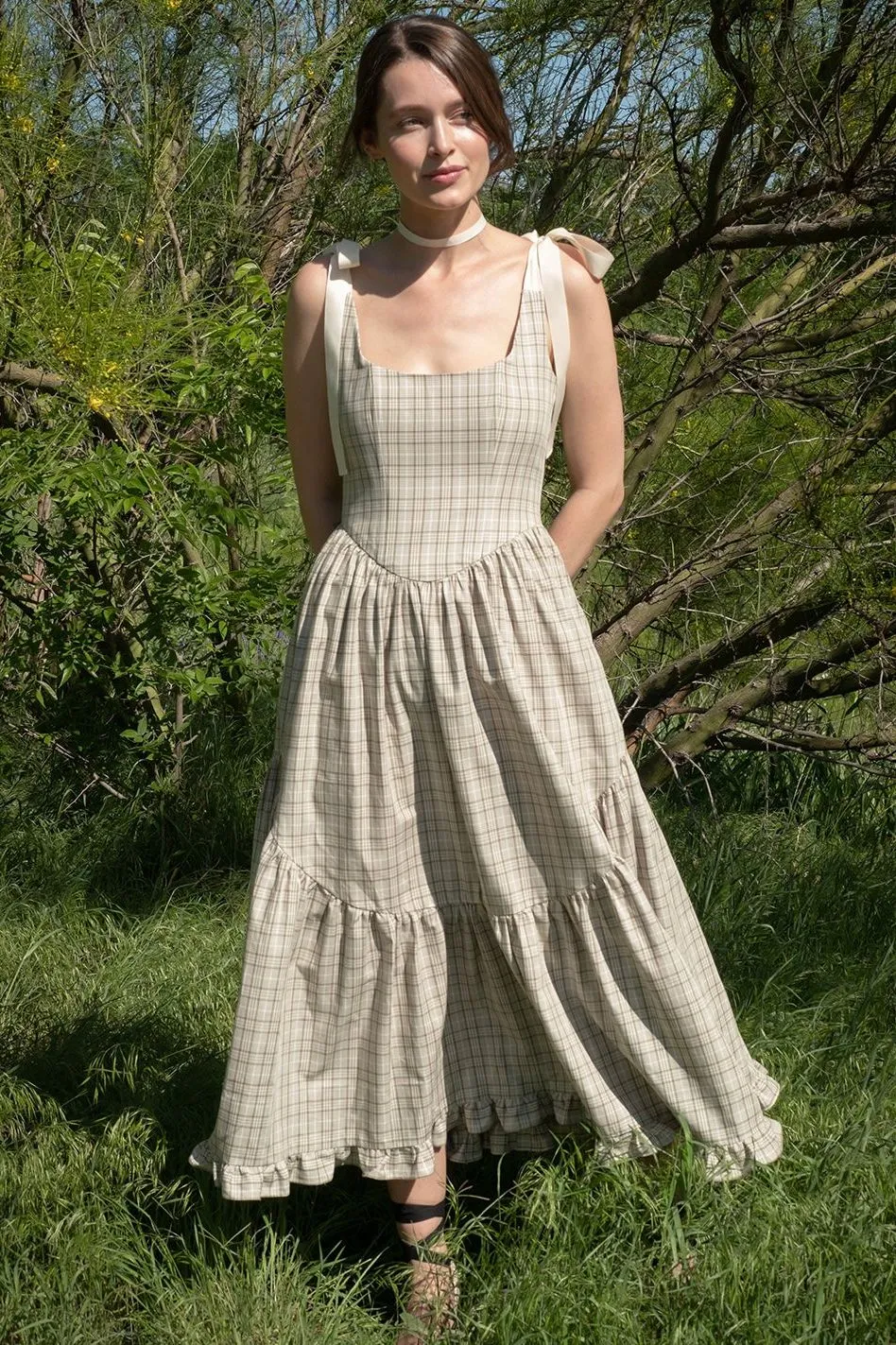 Mirabelle Dress in Organic Sage Plaid sold by Of Her Own Kind product image thumbnail 5