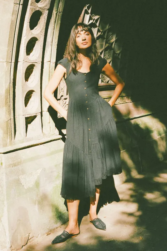 Claudette Dress in Black Organic Cotton sold by Of Her Own Kind