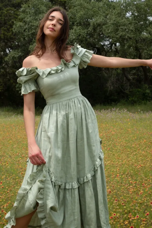 Adeline Dress in Sage Linen sold by Of Her Own Kind