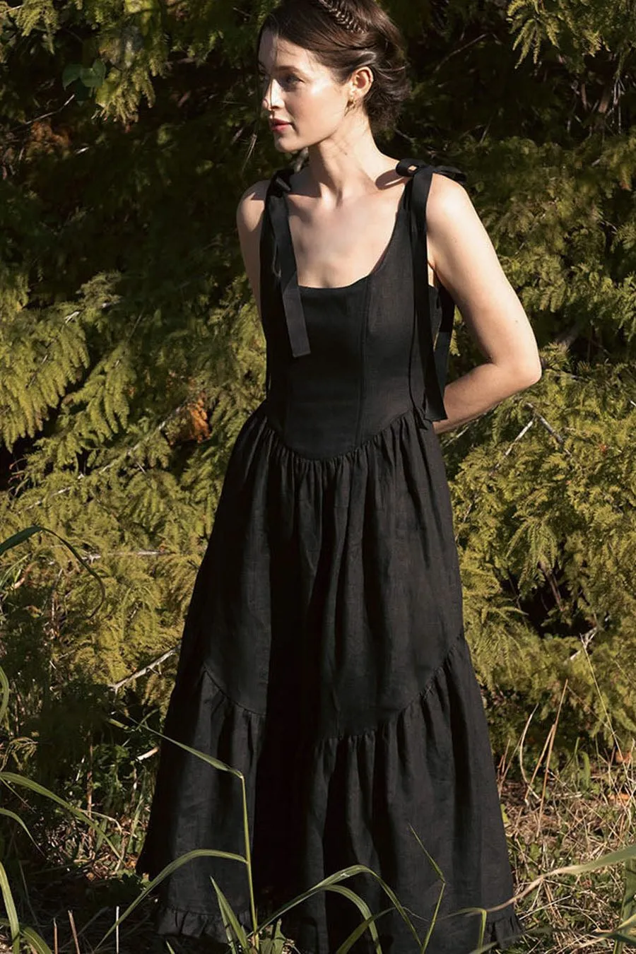 Mirabelle Dress in Black Linen sold by Of Her Own Kind product image thumbnail 2