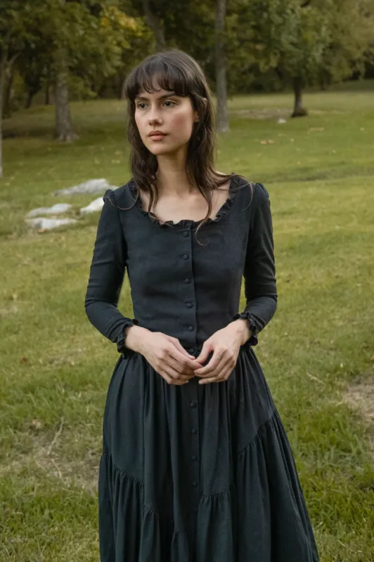 Juliette Dress in Black Silk Noil sold by Of Her Own Kind