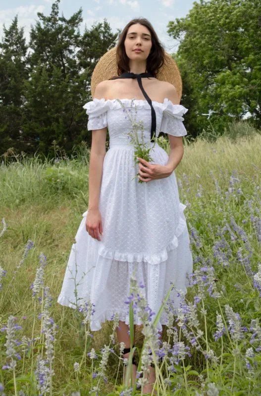 Adeline Dress in White Eyelet sold by Of Her Own Kind