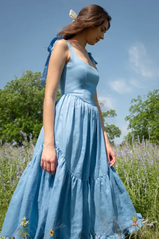 Mirabelle Dress in Bluebell Linen sold by Of Her Own Kind
