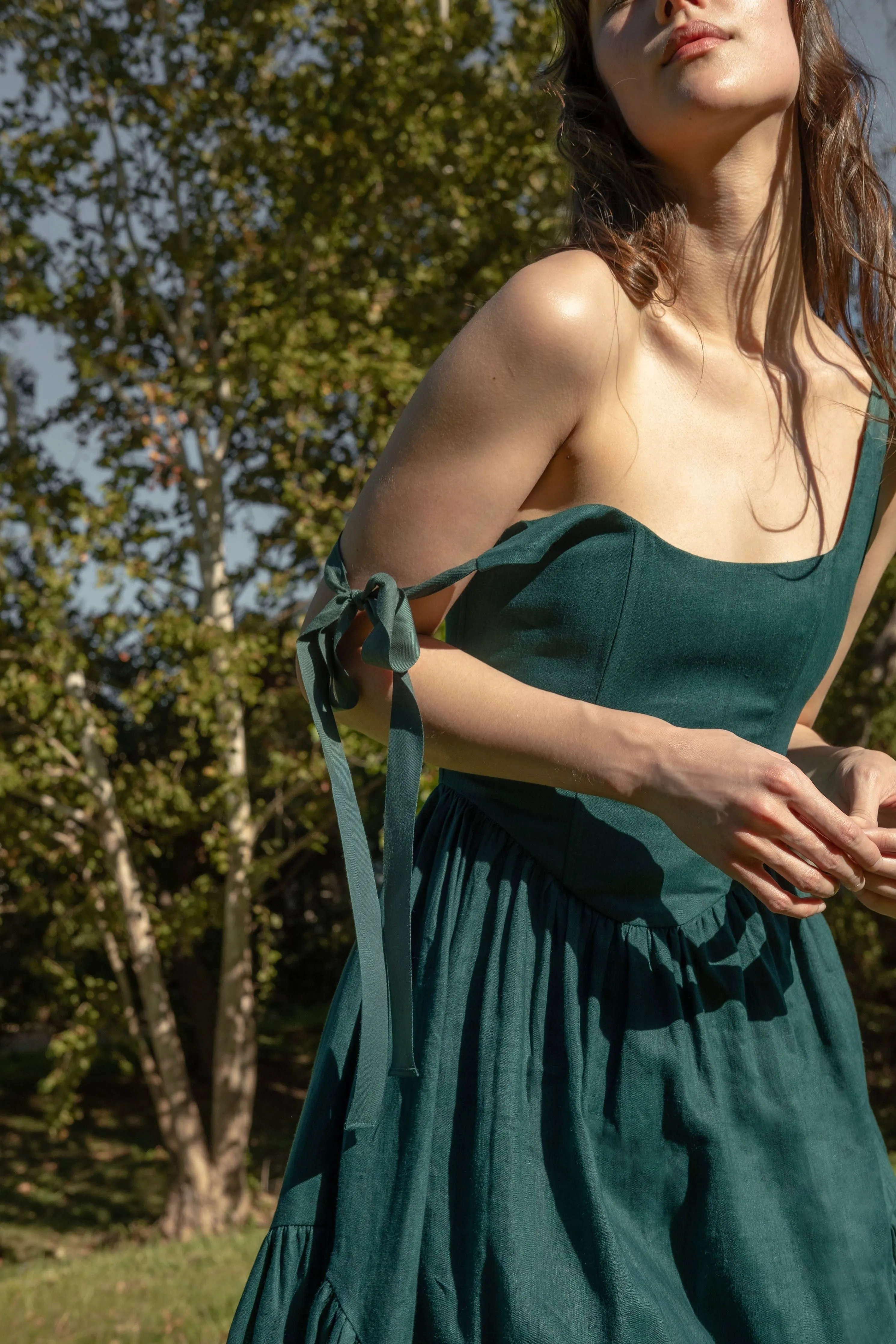 Mirabelle Dress in Juniper Linen sold by Of Her Own Kind product image thumbnail 2