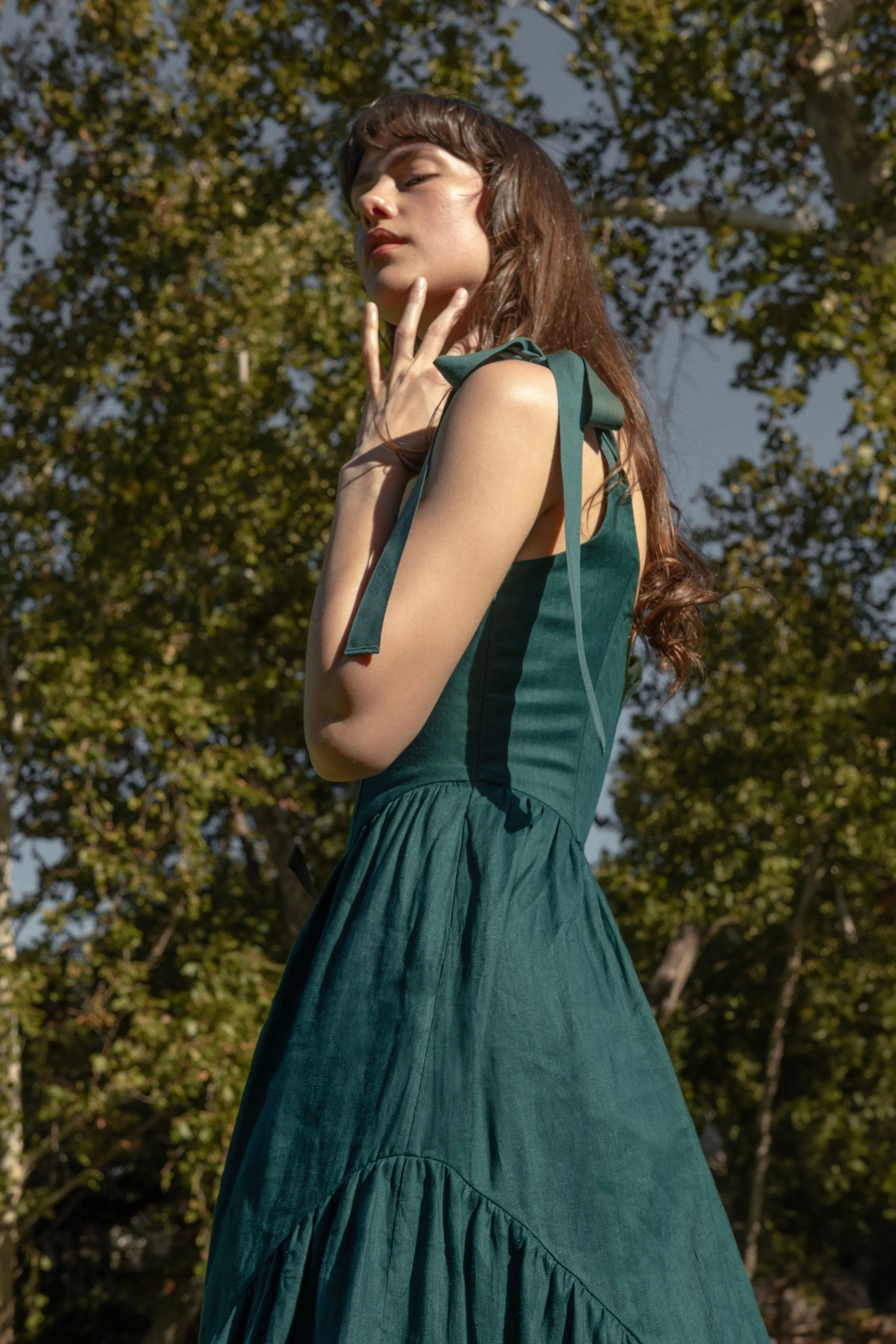 Mirabelle Dress in Juniper Linen sold by Of Her Own Kind product image thumbnail 4