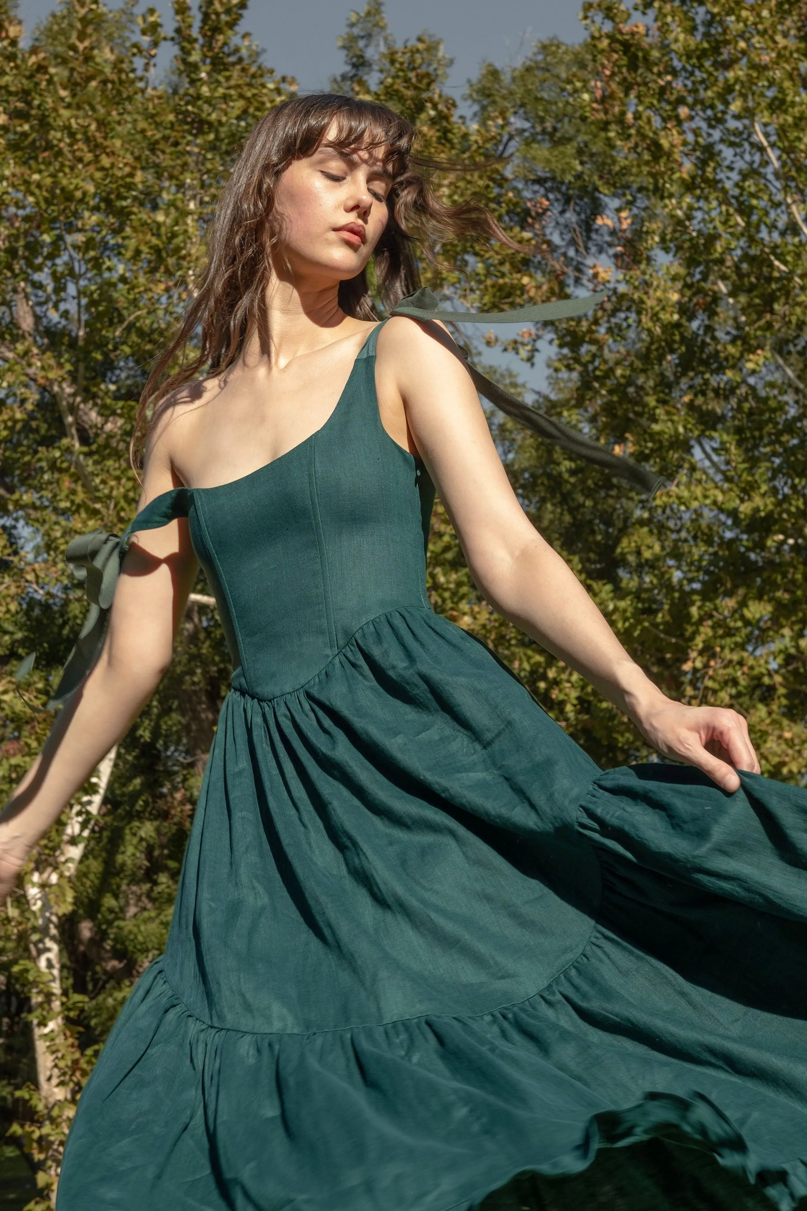 Mirabelle Dress in Juniper Linen sold by Of Her Own Kind product image thumbnail 3
