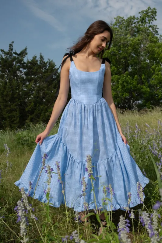 Mirabelle Dress in Blue Gingham sold by Of Her Own Kind