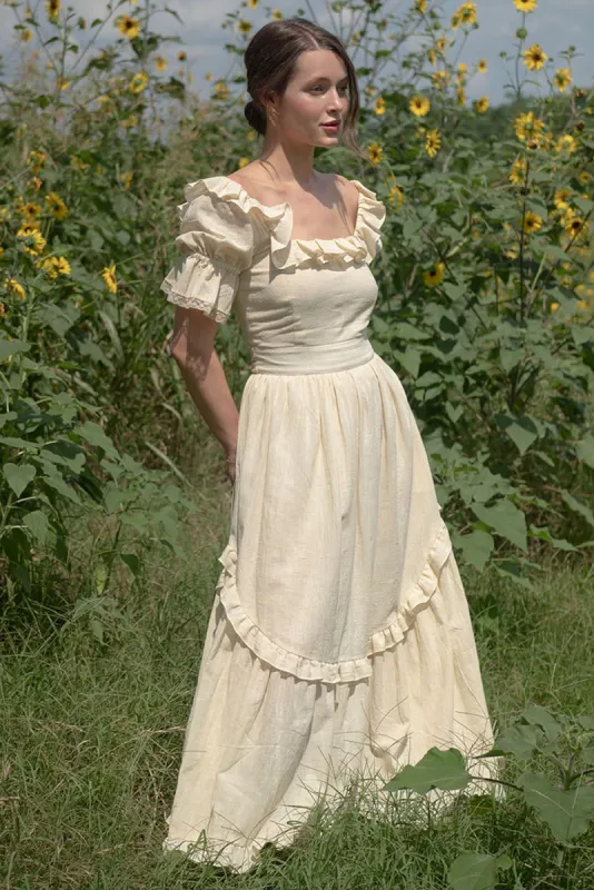 Adeline Dress in Cream Organic Kala Cotton sold by Of Her Own Kind