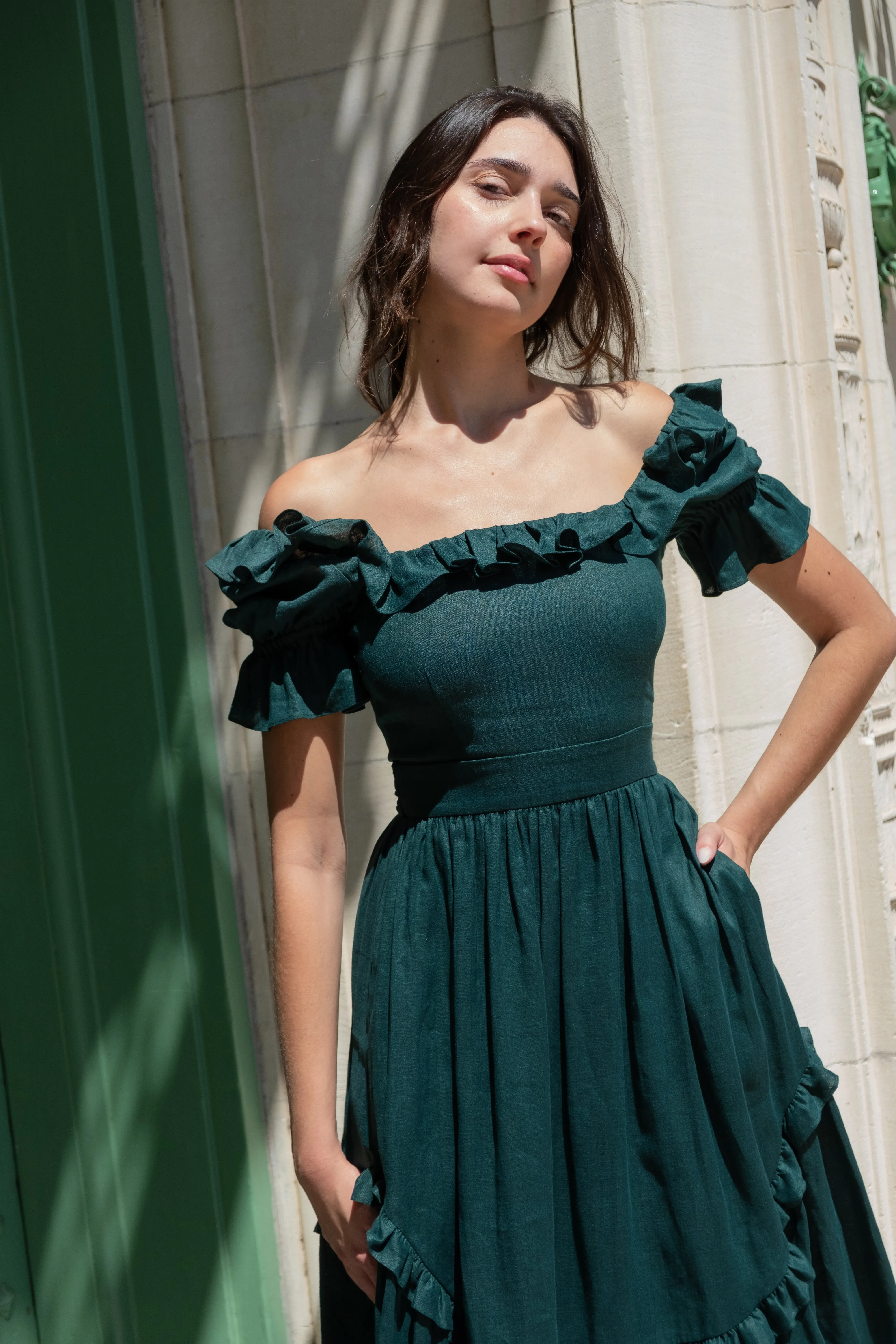 Adeline Dress in Juniper Linen sold by Of Her Own Kind product image thumbnail 3