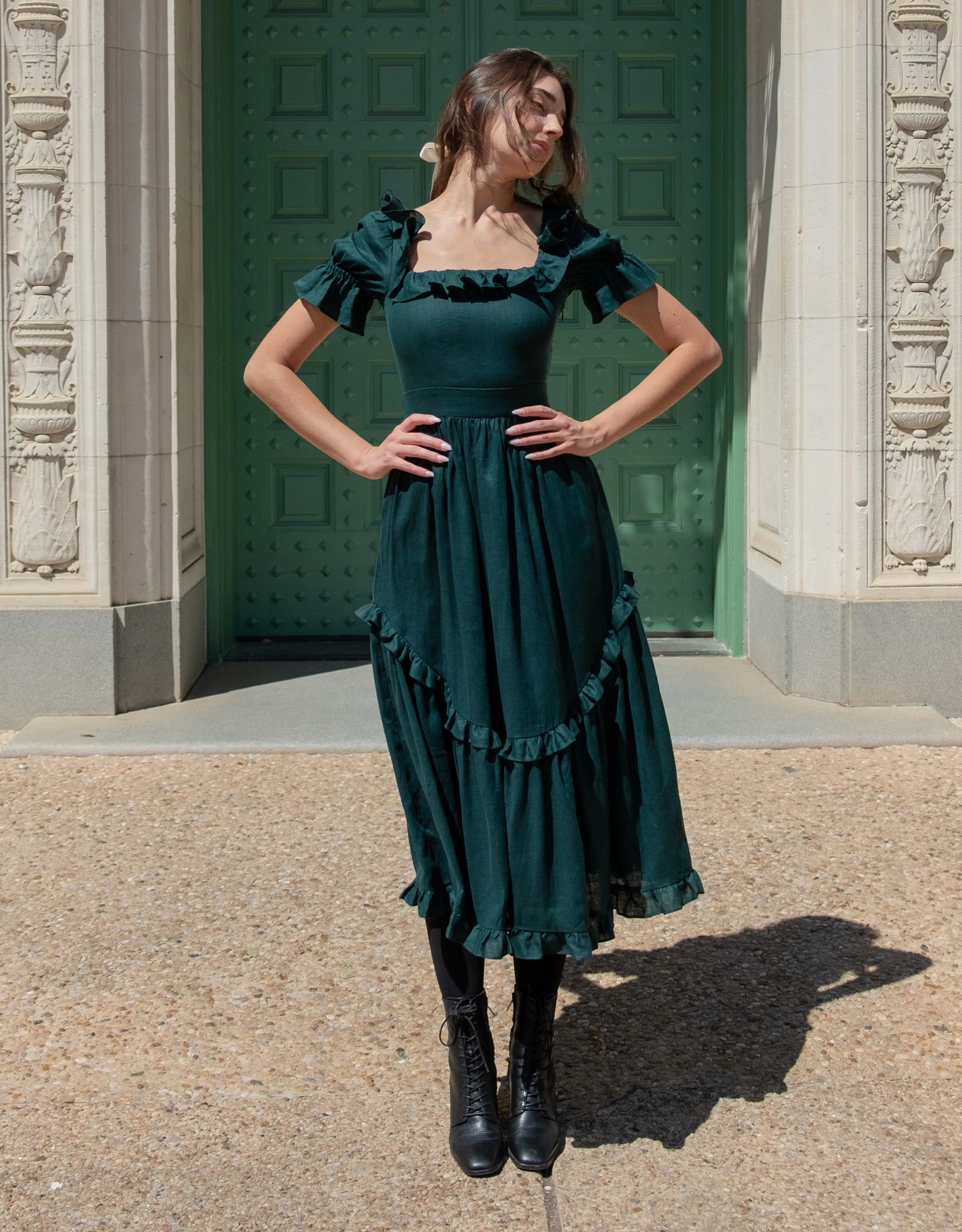 Adeline Dress in Juniper Linen sold by Of Her Own Kind product image thumbnail 2