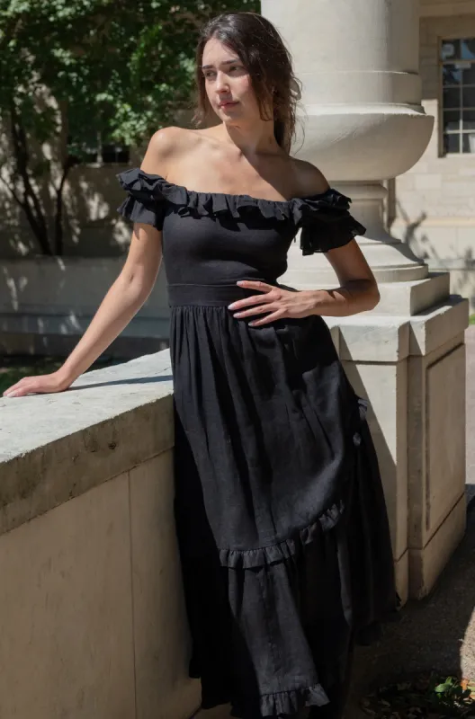 Adeline Dress in Black Linen sold by Of Her Own Kind