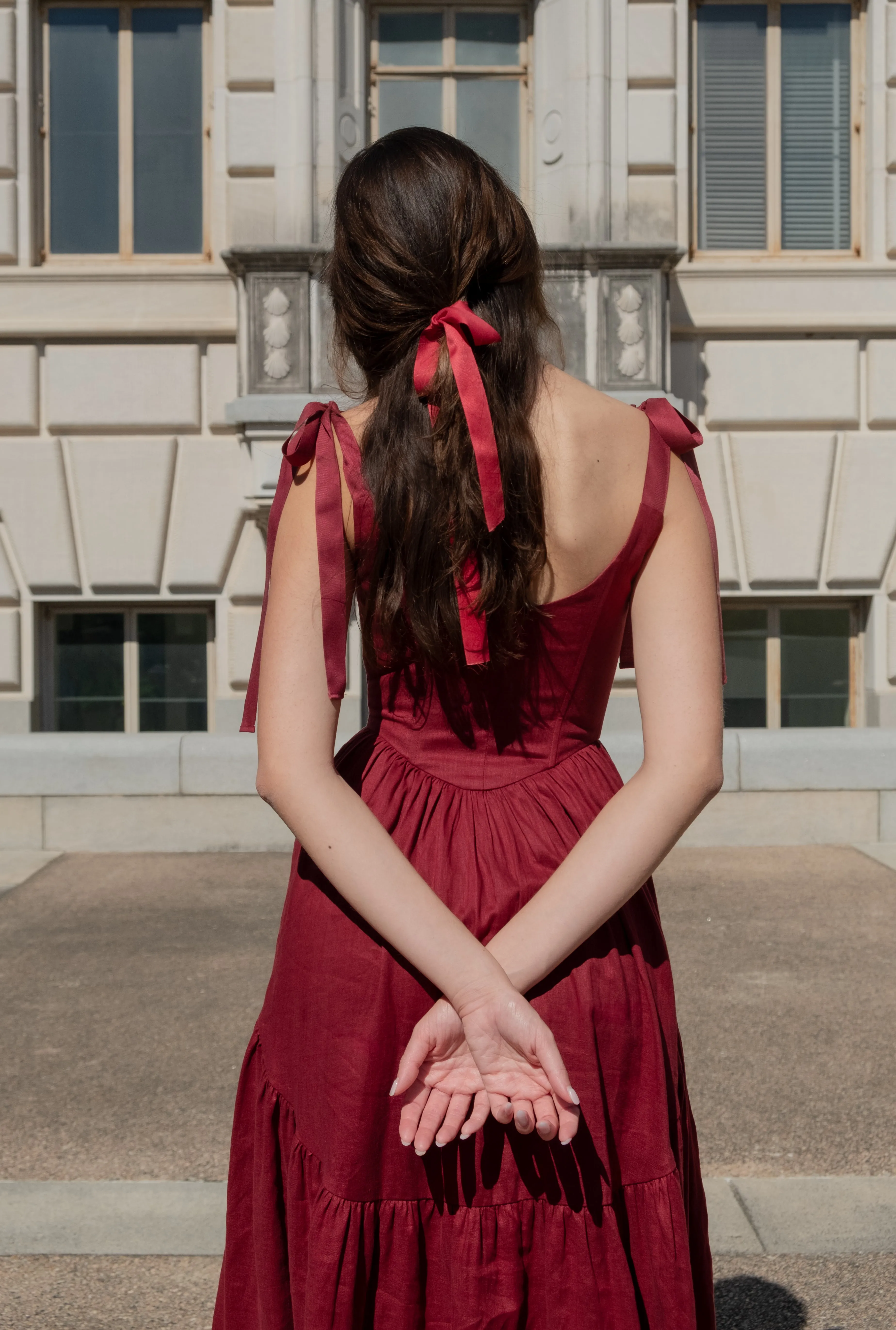 Mirabelle Dress in Burgundy Linen sold by Of Her Own Kind product image thumbnail 5