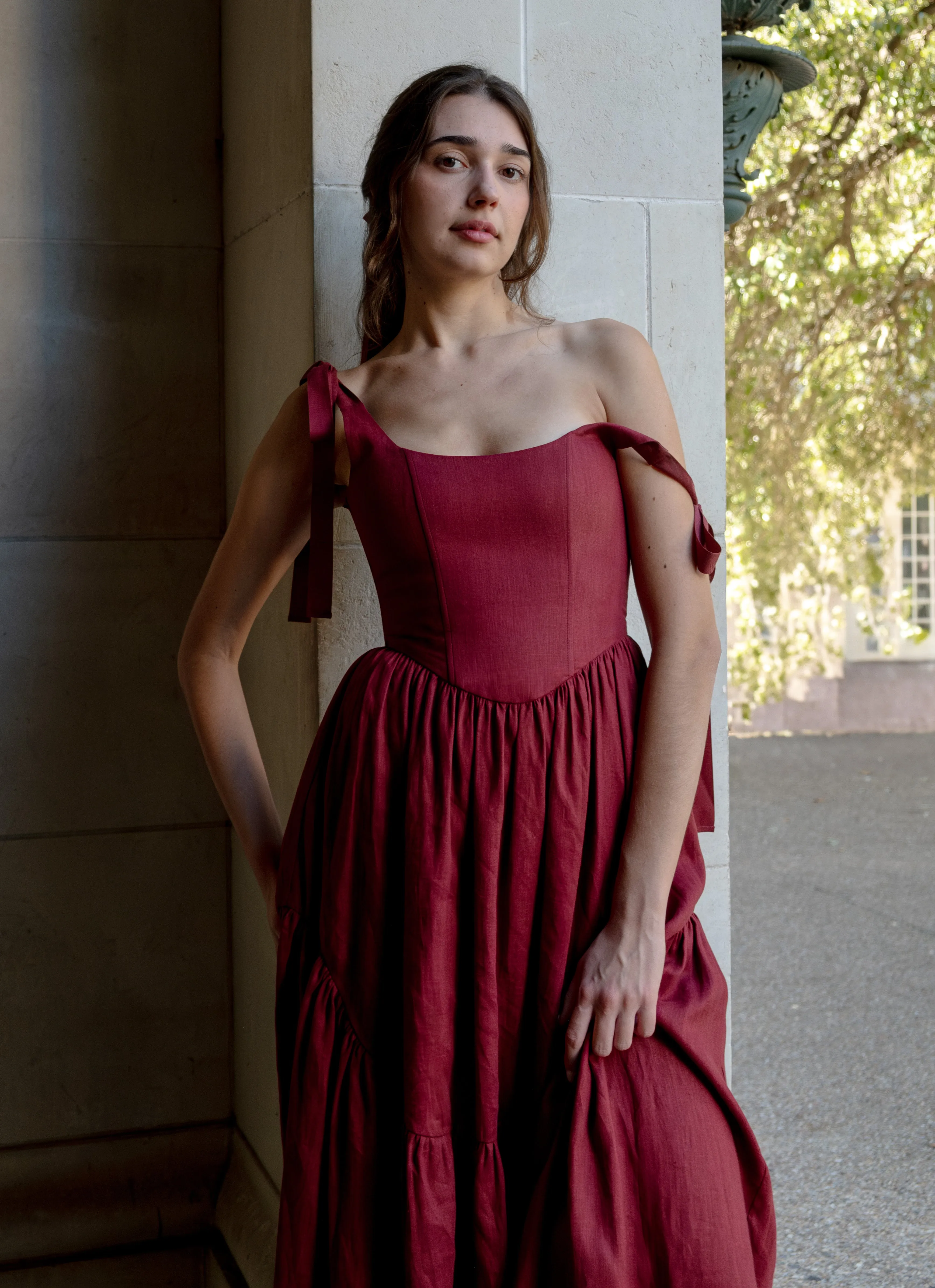Mirabelle Dress in Burgundy Linen sold by Of Her Own Kind product image thumbnail 3