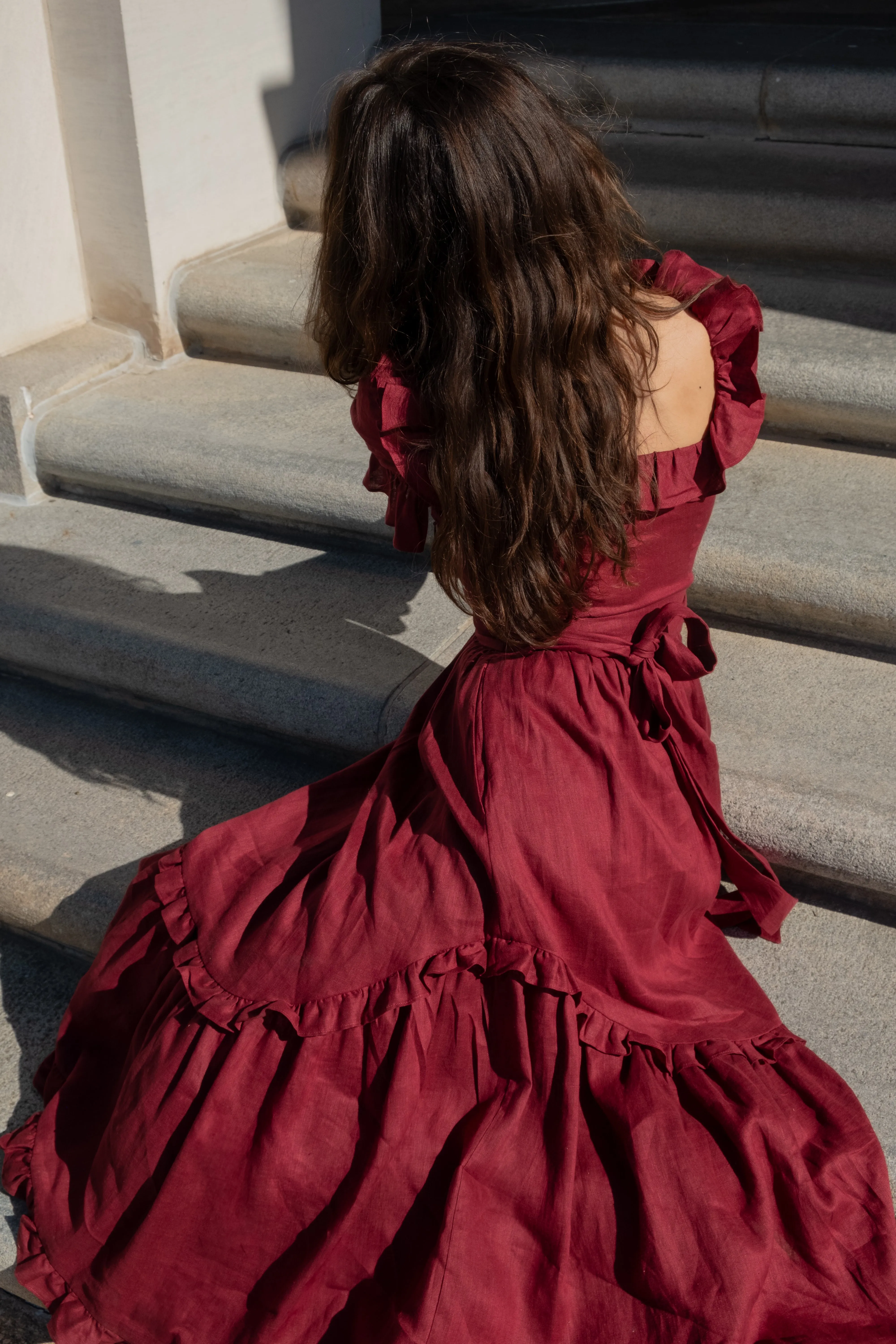 Adeline Dress in Burgundy Linen sold by Of Her Own Kind product image thumbnail 5