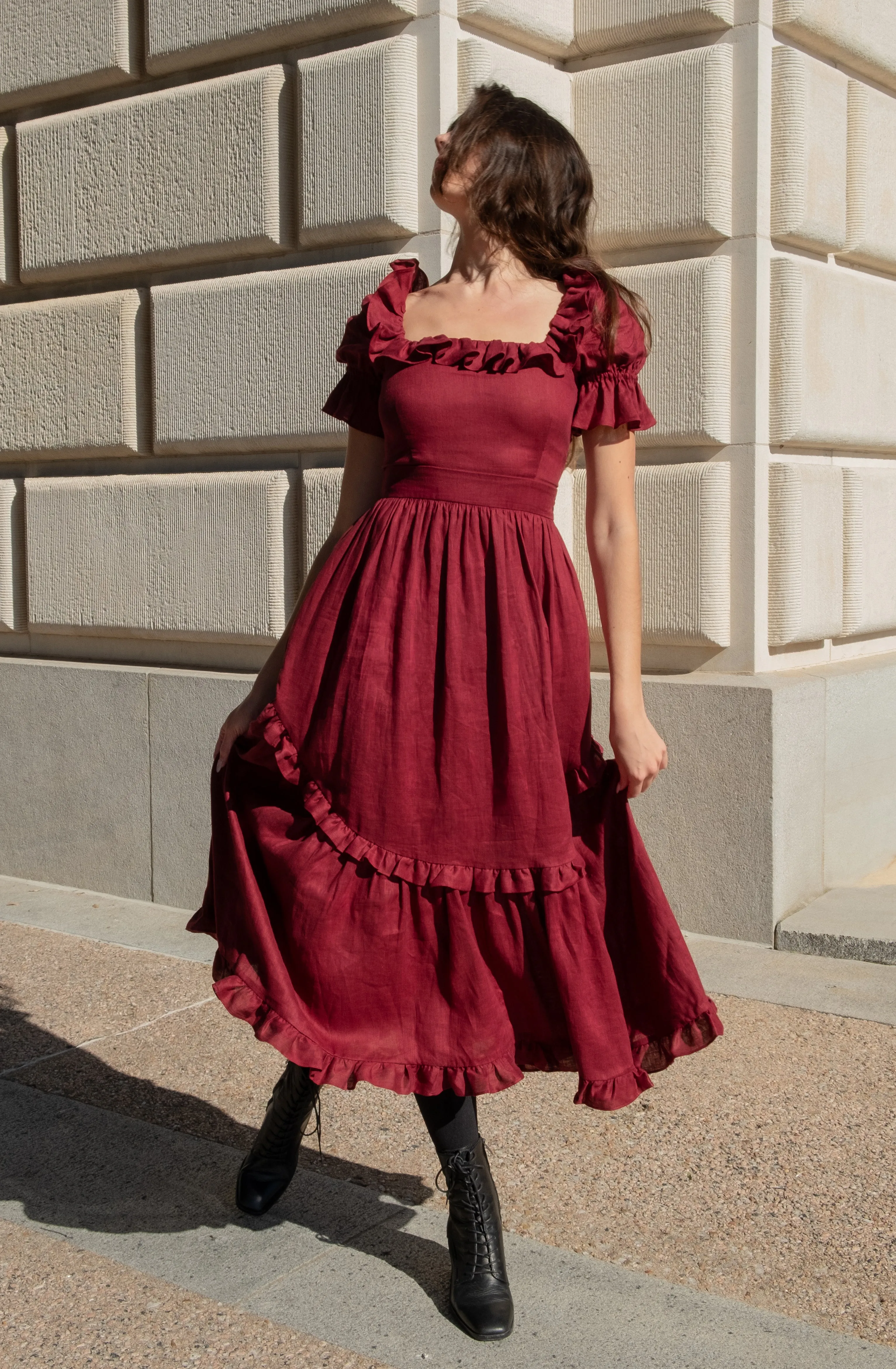 Adeline Dress in Burgundy Linen sold by Of Her Own Kind product image thumbnail 4