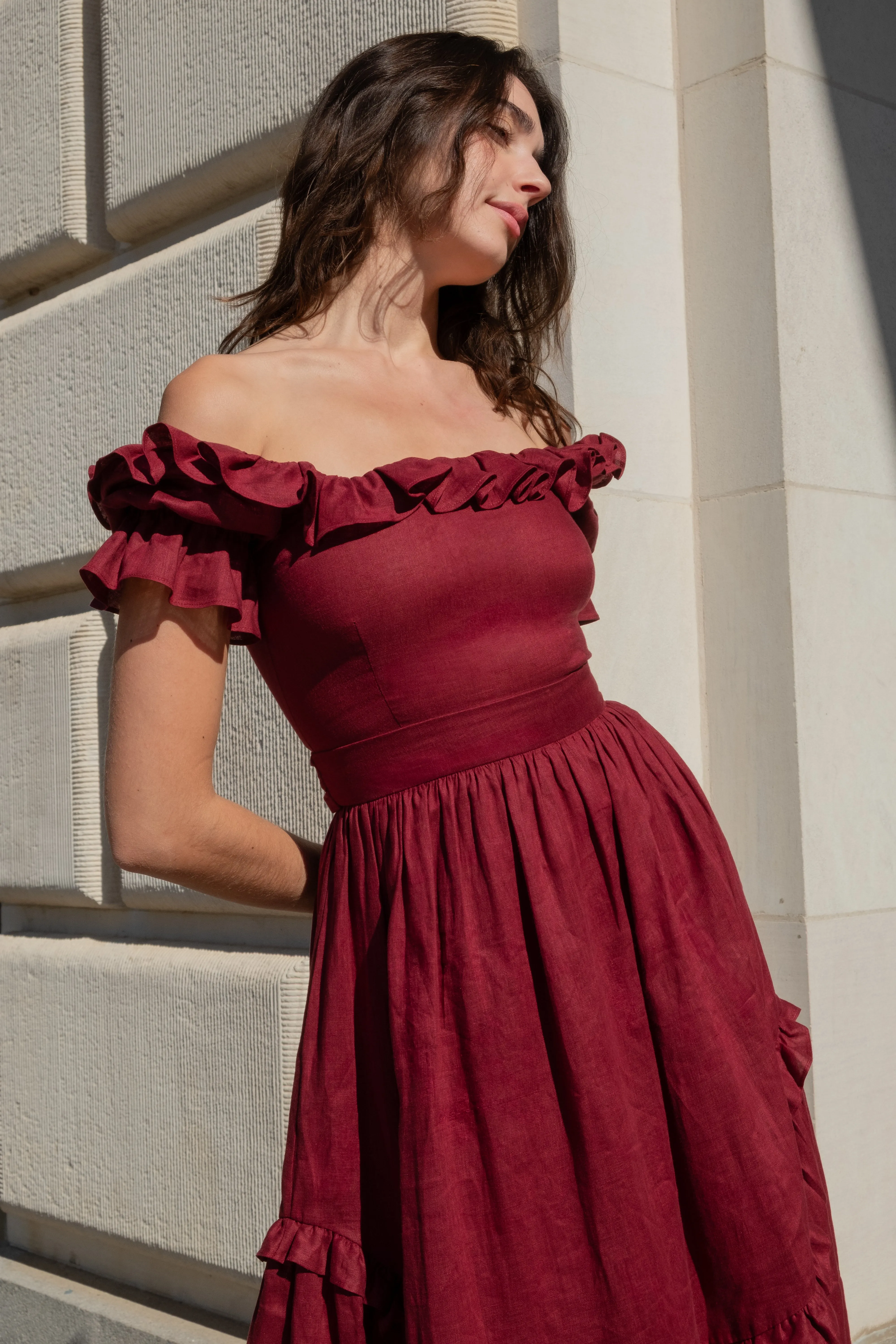 Adeline Dress in Burgundy Linen sold by Of Her Own Kind product image thumbnail 2