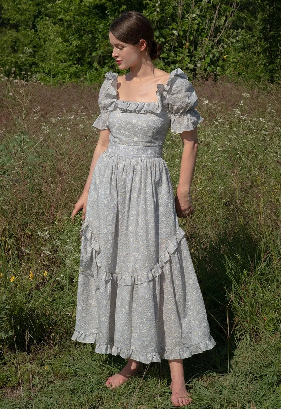 Adeline Dress in French Blue Floral sold by Of Her Own Kind