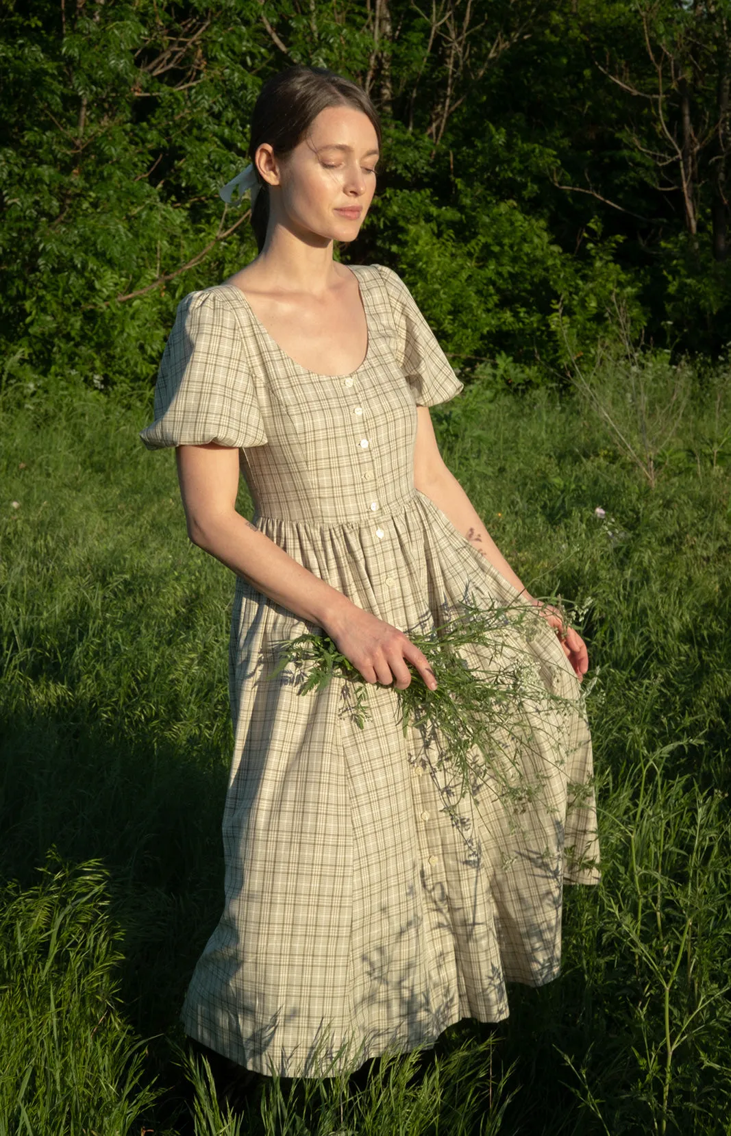 Maeve Dress in Organic Sage Plaid sold by Of Her Own Kind product image thumbnail 5