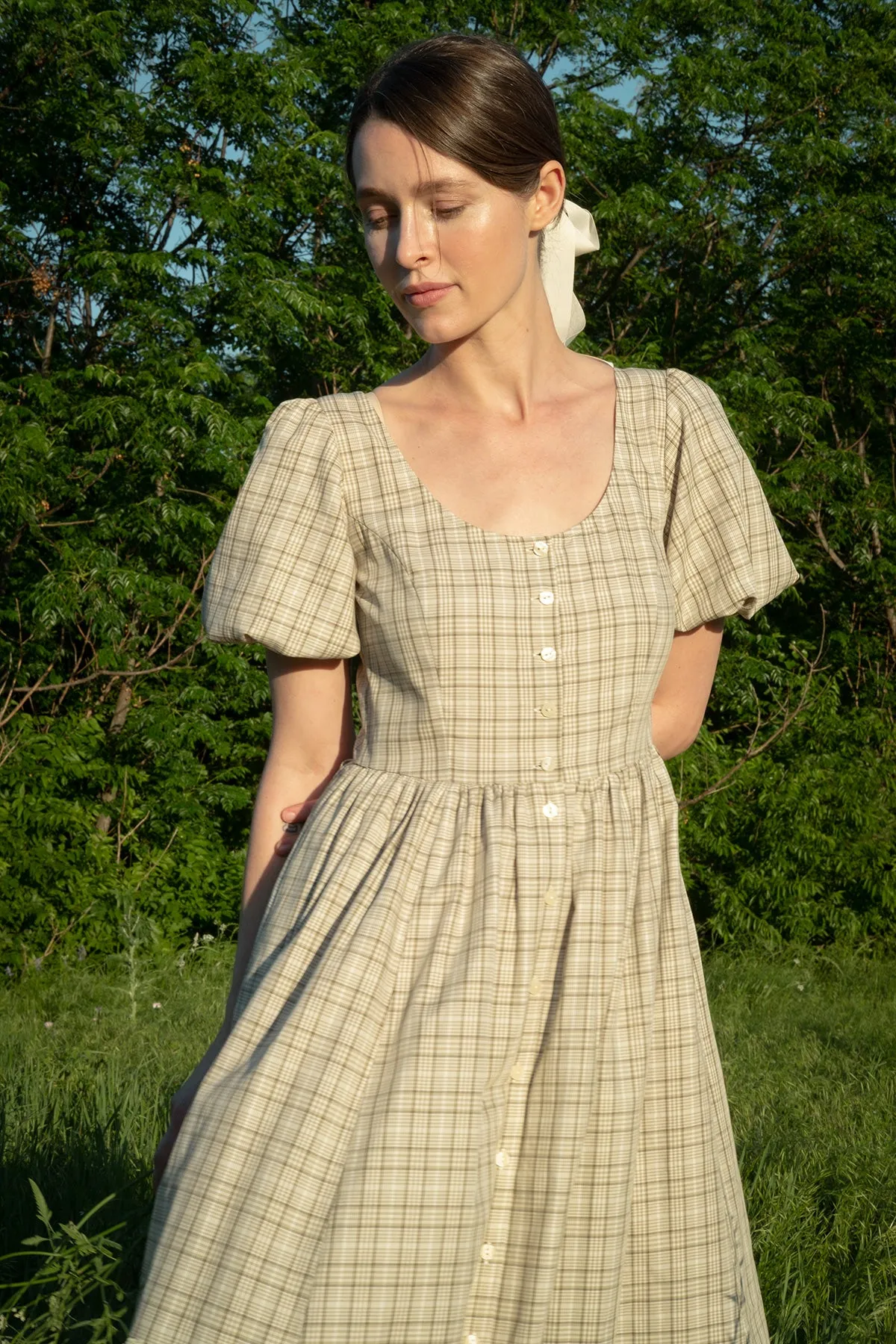 Maeve Dress in Organic Sage Plaid sold by Of Her Own Kind product image thumbnail 4