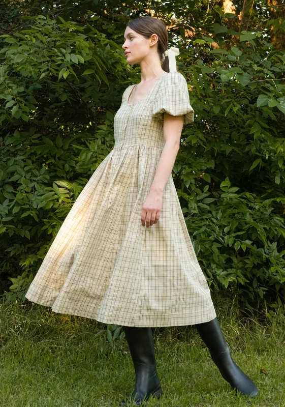 Maeve Dress in Organic Sage Plaid sold by Of Her Own Kind