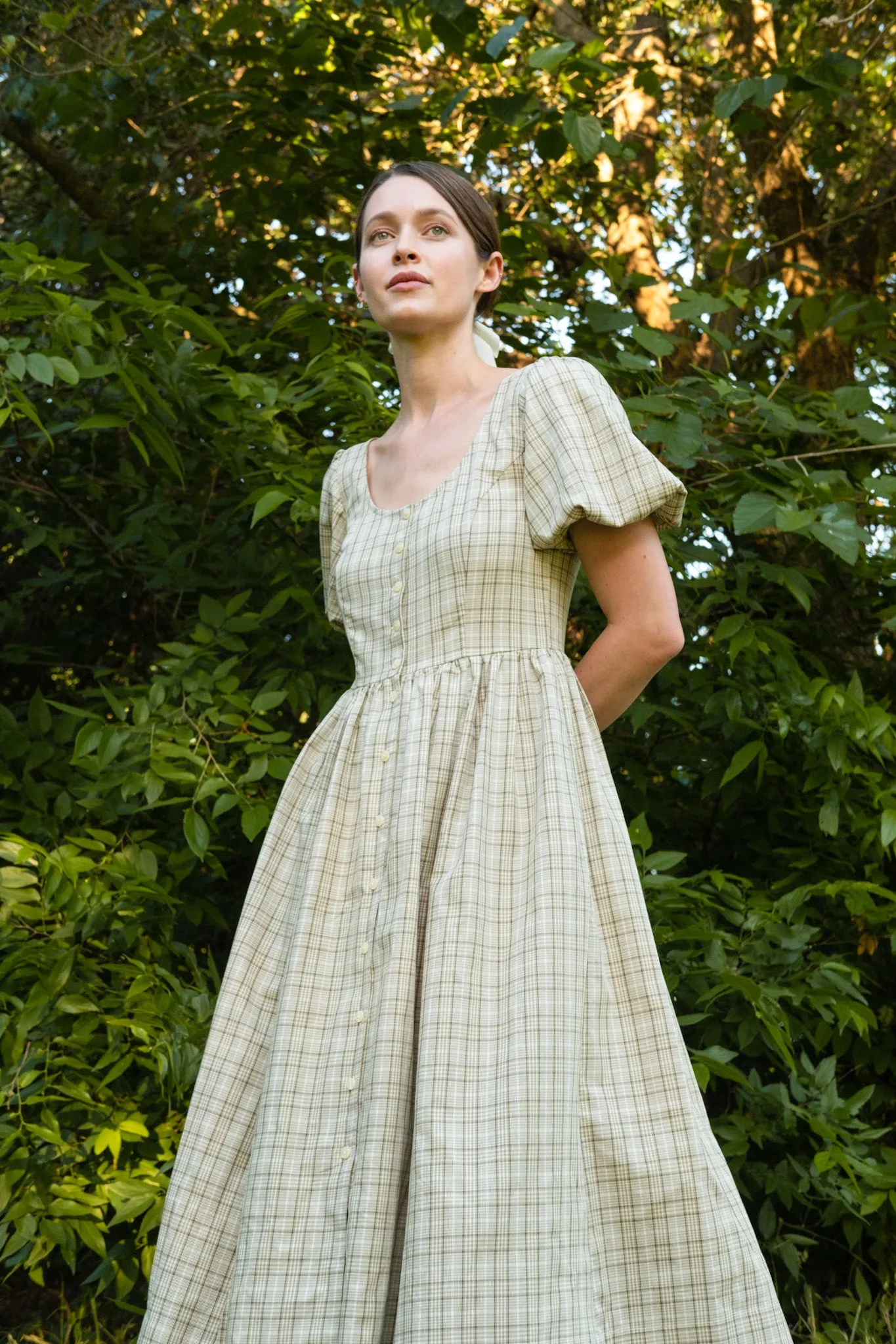 Maeve Dress in Organic Sage Plaid sold by Of Her Own Kind product image thumbnail 2