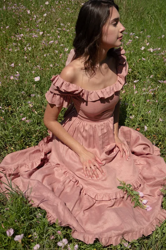 Adeline Dress in Rose Linen sold by Of Her Own Kind