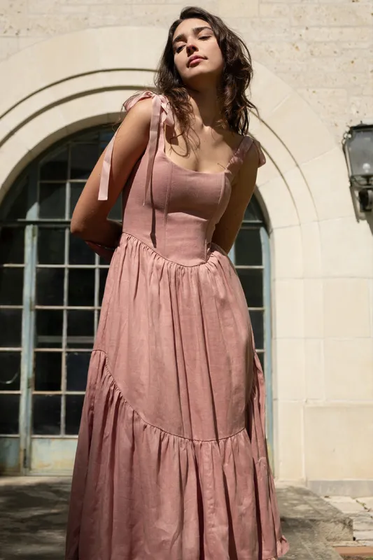 Mirabelle Dress in Rose Linen sold by Of Her Own Kind