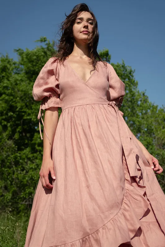 Lillian Dress in Rose Linen sold by Of Her Own Kind