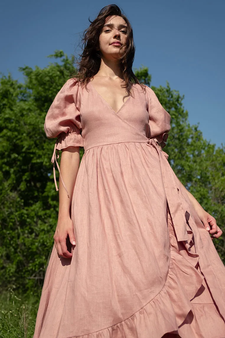 Lillian Dress in Rose Linen sold by Of Her Own Kind