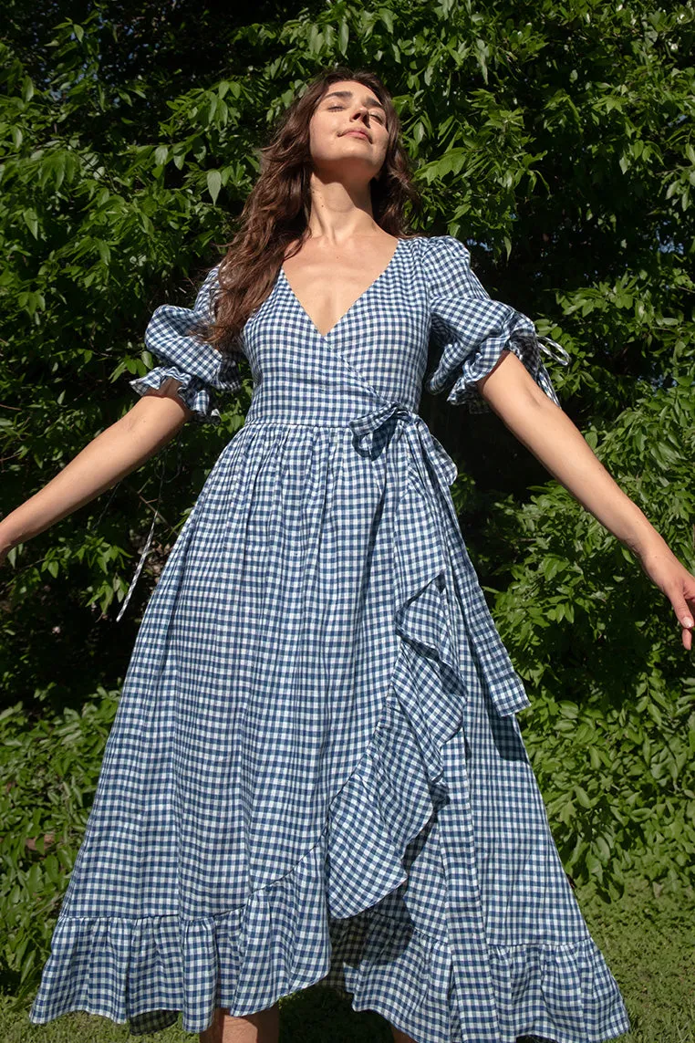 Lillian Dress in Dark Blue Gingham sold by Of Her Own Kind