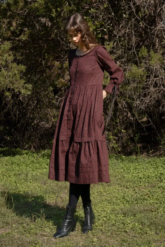 Lennox Dress in Dark Red Floral sold by Of Her Own Kind