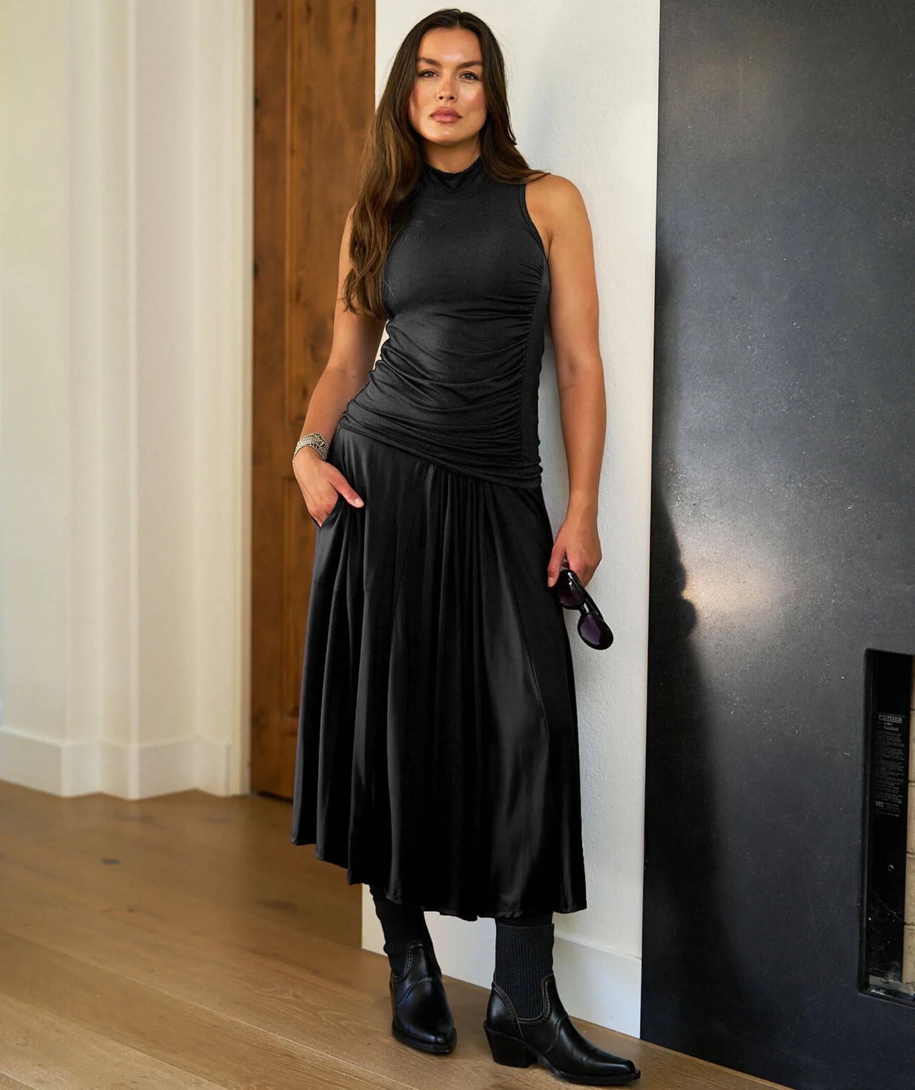 Sierra Shirred Midi Skirt sold by SheBird