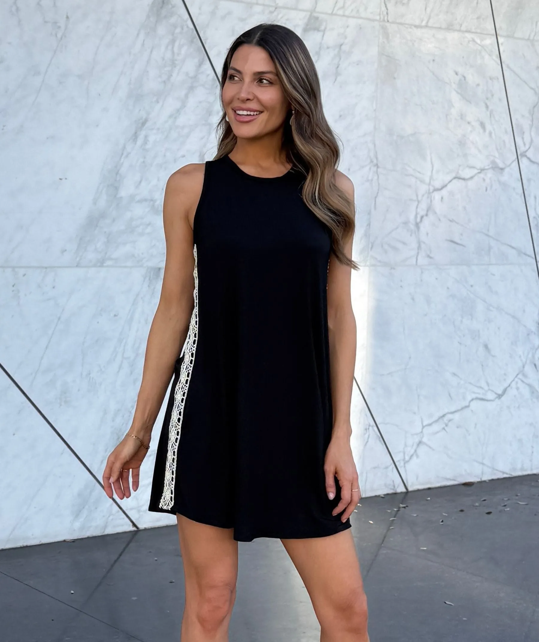 The Tunic Tank Dress with Crochet Lace Accent sold by SheBird